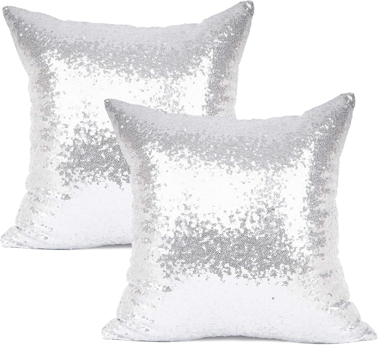 Pack of 2, New Luxury Series Solid Color Silver Decorative Glitzy Sequin & Comfy Satin Throw Pillow Cover Cushion Case for Wedding/Christmas,20"x20"